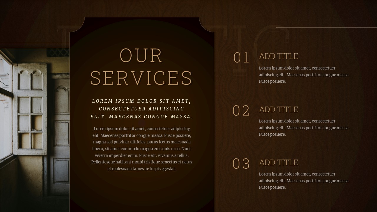 Rustic PowerPoint Presentation Template Our Services Slide