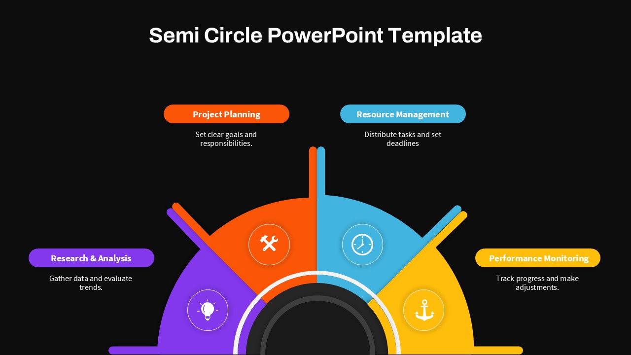 Semi Circle Presentation Slide Black 4 Steps With Black Background